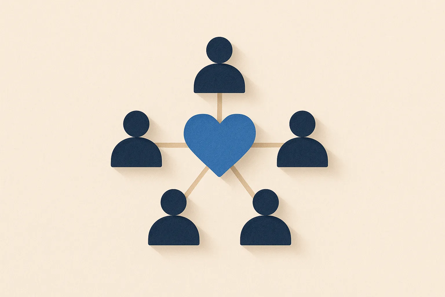 A people-network of connected figures around a small heart, an HR motif, a warm editorial paper-craft illustration in the CompliCalendar style.